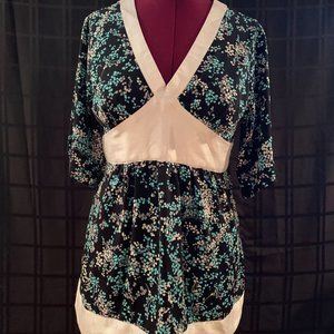 Black, Aqua & Silver Polka Dot Floral Tunic Top